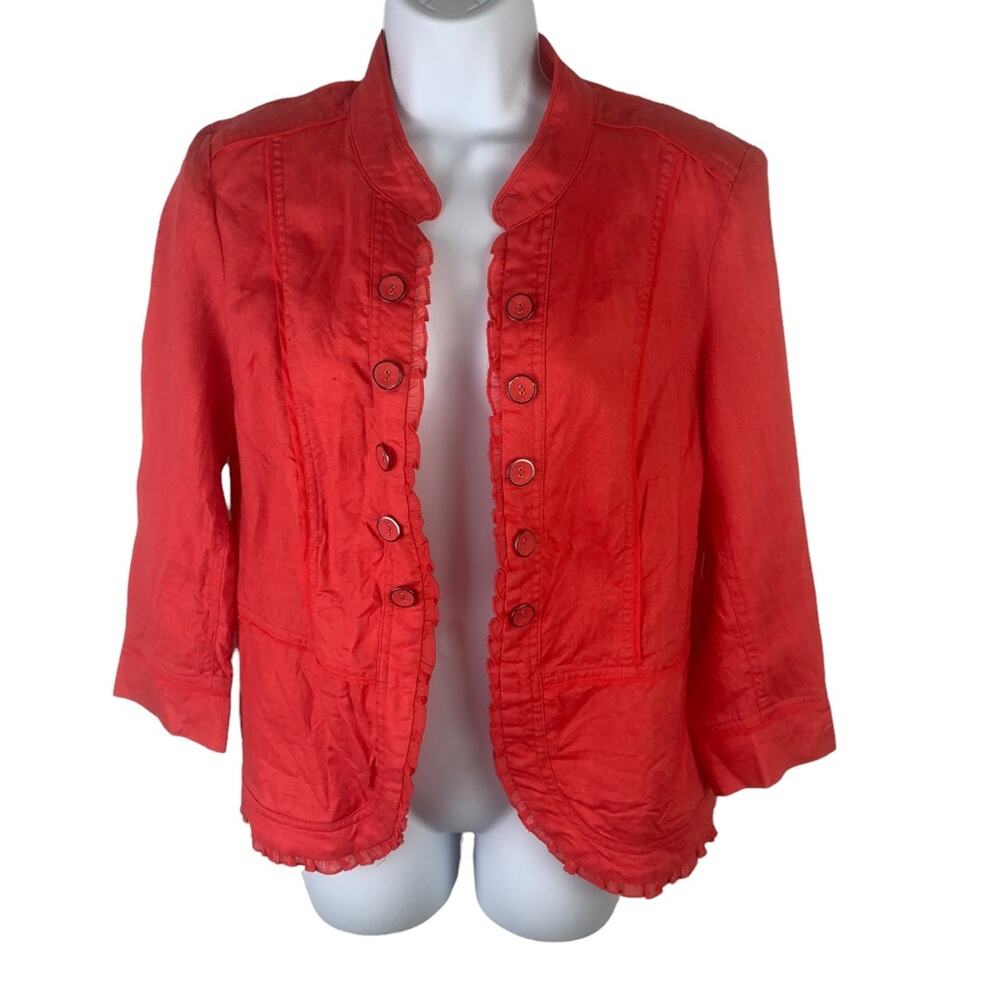 Multiples 100% Linen Coral Open Top Button Detail sz M